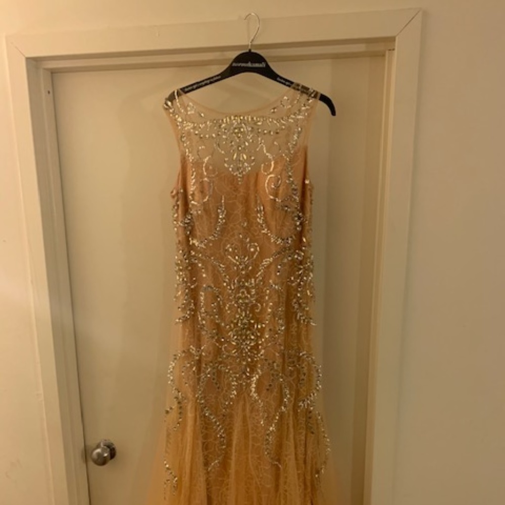 Nude floor length gown with silver rhinestones